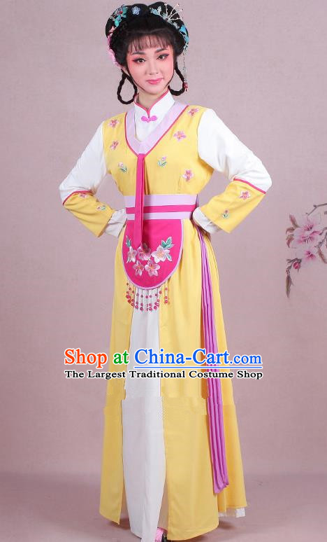 Chinese Traditional Shaoxing Opera Maidservants Embroidered Yellow Dress Beijing Opera Young Lady Costume for Women