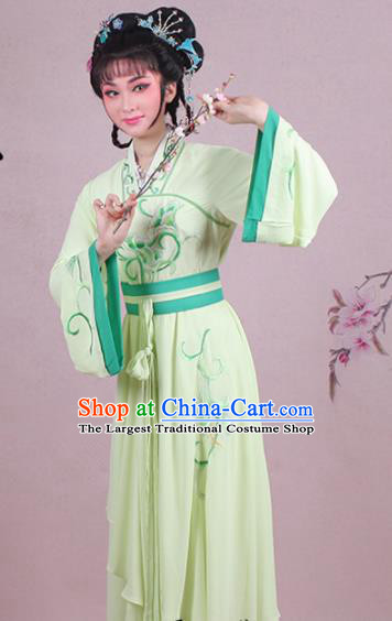 Chinese Traditional Shaoxing Opera Village Girl Embroidered Green Dress Beijing Opera Maidservants Costume for Women