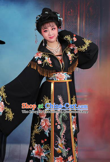 Chinese Traditional Shaoxing Opera Empress Embroidered Black Dress Beijing Opera Palace Queen Costume for Women