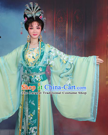 Chinese Traditional Shaoxing Opera Empress Embroidered Green Dress Beijing Opera Hua Dan Costume for Women