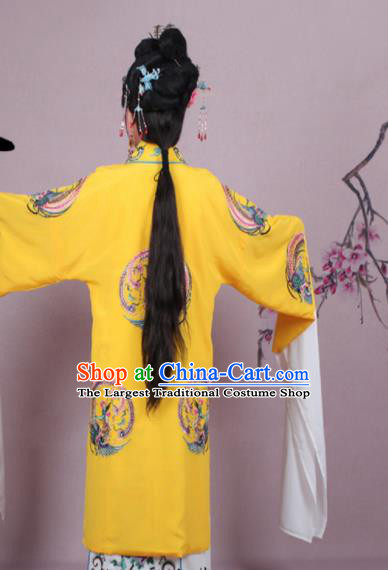 Chinese Traditional Huangmei Opera Imperial Empress Embroidered Yellow Dress Beijing Opera Court Queen Costume for Women