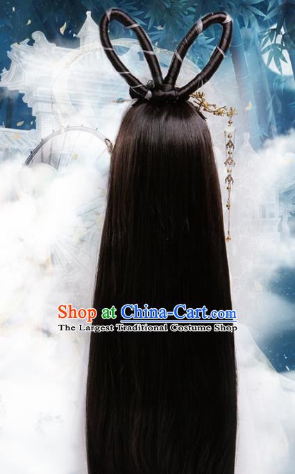 Chinese Traditional Cosplay Princess Wigs Ancient Moon Peri Wig Sheath and Hairpins Hair Accessories for Women