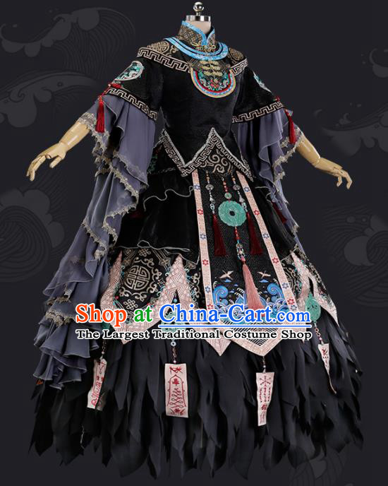 Traditional Halloween Cosplay Peri Costume Chinese Ancient Court Princess Black Hanfu Dress for Women