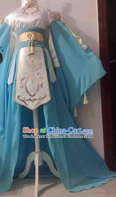 Chinese Traditional Cosplay Princess Costume Ancient Tang Dynasty Palace Lady Blue Hanfu Dress for Women