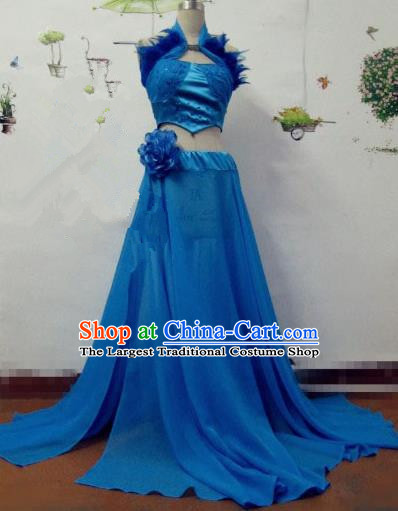 Traditional Chinese Modern Fancywork Costume Halloween Cosplay Blue Dress for Women