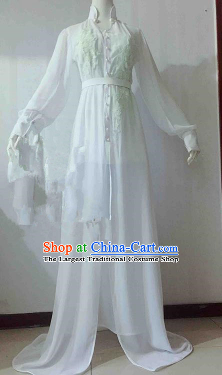 Traditional Chinese Modern Fancywork Costume Embroidered White Veil Full Dress for Women