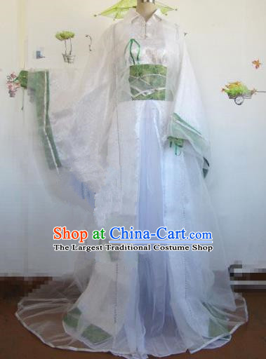 Chinese Traditional Cosplay Royal Highness Costume Ancient Swordsman White Hanfu Clothing for Men