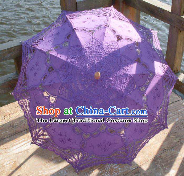 Chinese Traditional Purple Lace Umbrella Photography Prop Handmade Umbrellas