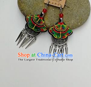 Chinese Traditional Ethnic Jewelry Accessories Miao Nationality Embroidered Green Earrings for Women