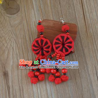 Chinese Traditional Ethnic Jewelry Accessories Red Beads Tassel Earrings for Women