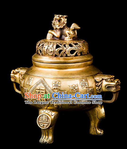 Chinese Traditional Taoism Bagua Carving Brass Incense Burner Feng Shui Items Censer Decoration