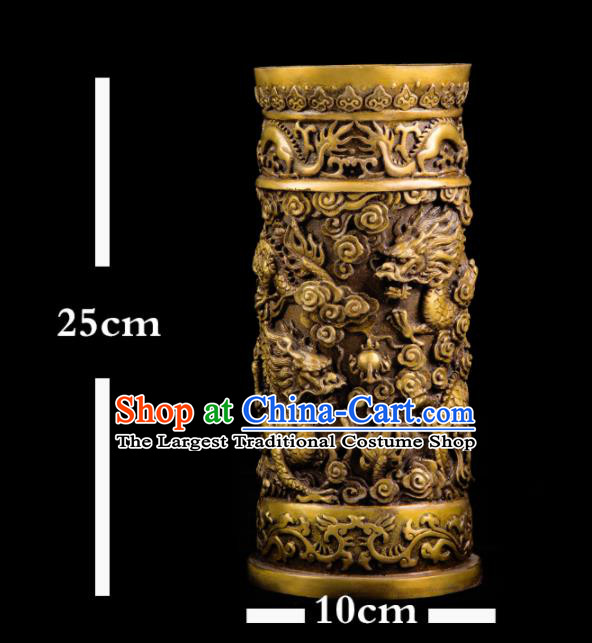Chinese Traditional Feng Shui Items Taoism Bagua Brass Carving Brush Pot Decoration