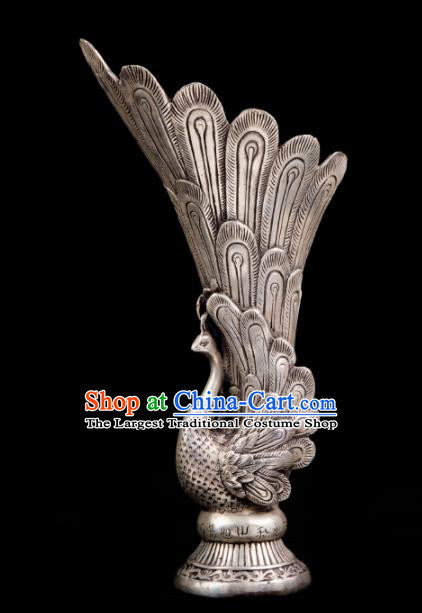 Chinese Traditional Feng Shui Items Taoism Bagua Cupronickel Carving Peacock Vase Decoration
