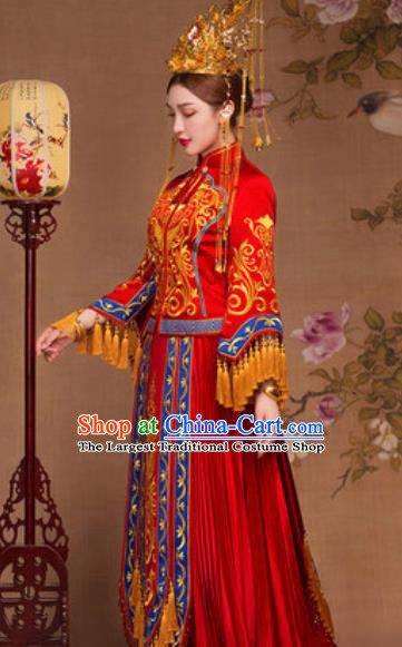 Traditional Chinese Red Wedding Dress Ancient Bride Embroidered Butterfly Xiu He Costume for Women