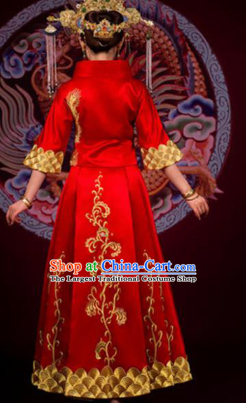 Traditional Chinese Embroidered Phoenix Wedding Dress Ancient Bride Red Xiu He Costume for Women