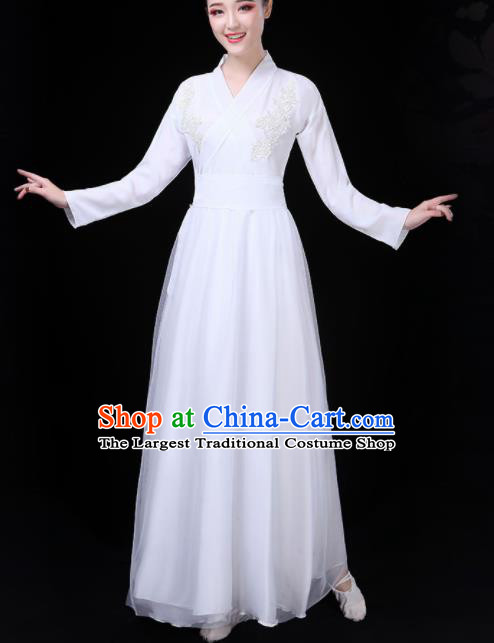 Chinese Traditional Umbrella Dance White Costume Classical Dance Group Dance Dress for Women
