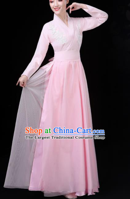 Chinese Traditional Umbrella Dance Pink Costume Classical Dance Group Dance Dress for Women