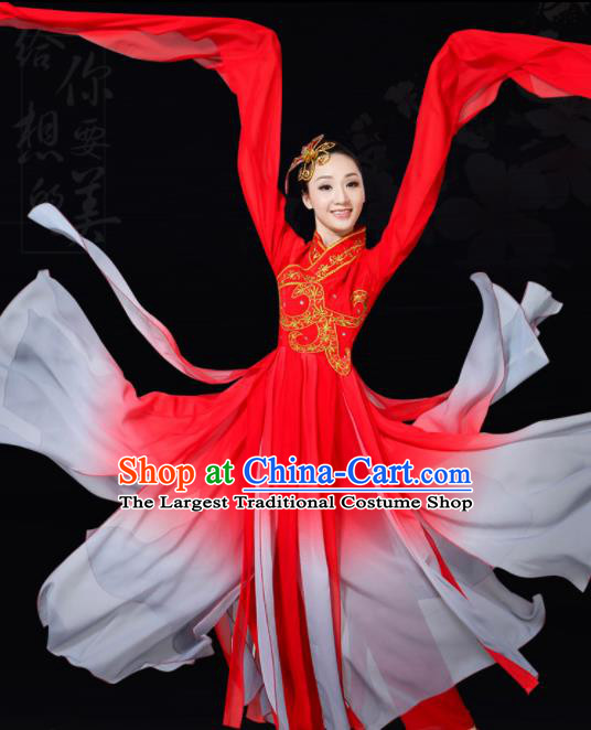 Chinese Traditional Water Sleeve Dance Red Costume Classical Dance Group Dance Dress for Women