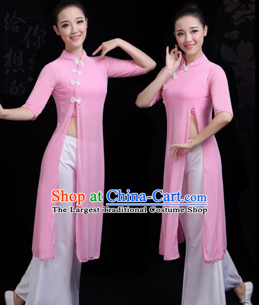 Chinese Traditional Fan Dance Pink Costume Classical Dance Group Dance Dress for Women