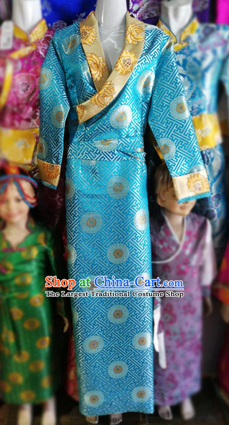Chinese Traditional Tibetan Heishui Dance Blue Dress Zang Nationality Ethnic Costume for Women