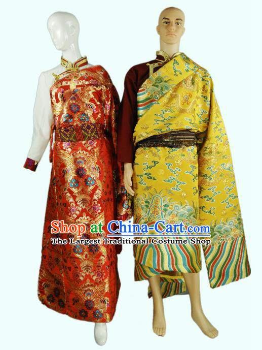 Chinese Traditional Tibetan Kham Bride and Bridegroom Clothing Zang Nationality Heishui Dance Ethnic Costumes for Women for Men
