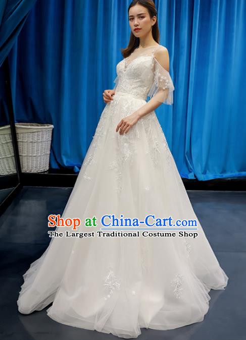 Top Grade Wedding Dress Bride Full Dress Princess Costume White Veil Cocktail Gown for Women