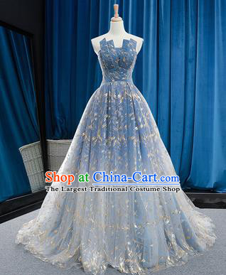 Top Grade Compere Blue Veil Full Dress Princess Bubble Wedding Dress Costume for Women