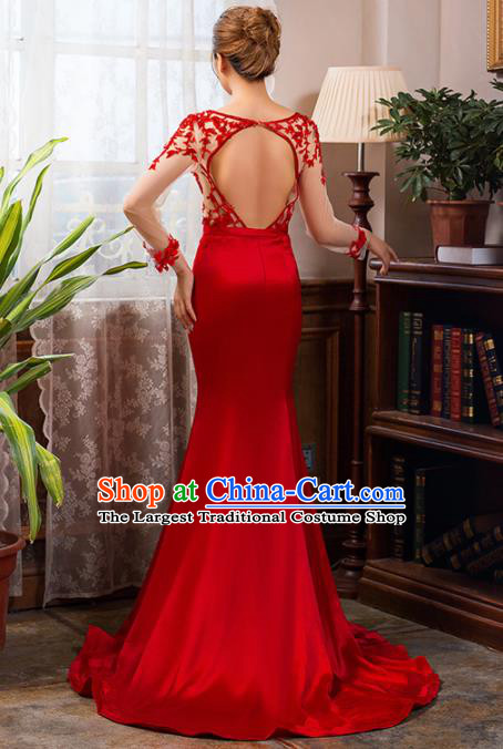 Top Grade Compere Red Fishtail Full Dress Princess Wedding Dress Costume for Women