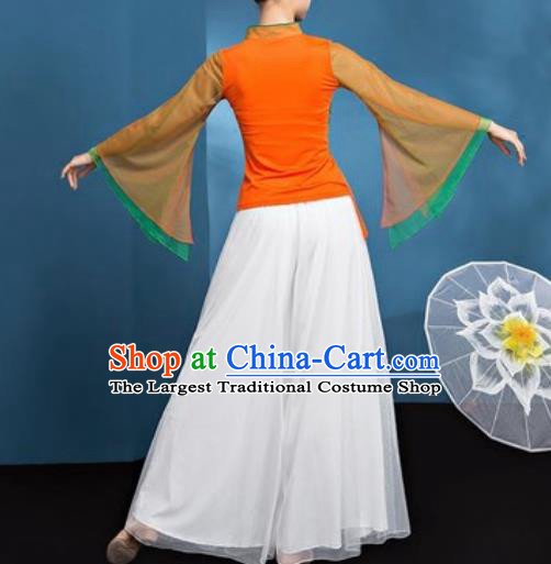 Chinese National Folk Dance Orange Costume Traditional Yangko Dance Fan Dance Clothing for Women