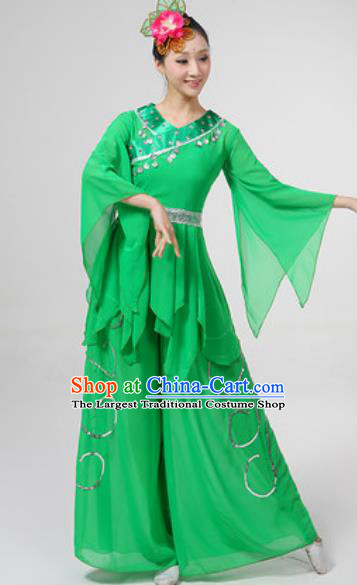 Chinese National Folk Dance Costume Traditional Yangko Dance Fan Dance Green Clothing for Women