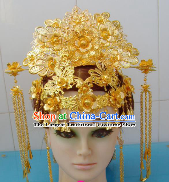 Chinese Traditional Goddess Hairpins Golden Phoenix Coronet Ancient Queen Hair Accessories for Women