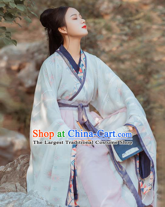 Chinese Traditional Hanfu Dress Ancient Jin Dynasty Palace Princess Embroidered Costume for Women