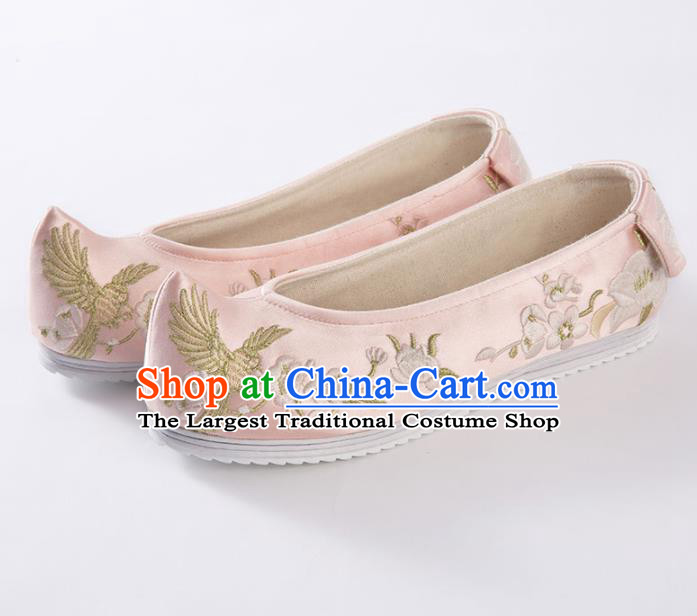 Asian Chinese Hanfu Shoes Traditional Ancient Princess Pink Embroidered Shoes for Women