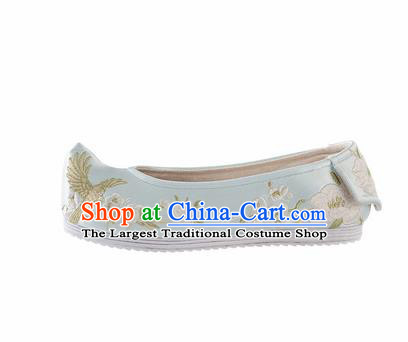 Asian Chinese Hanfu Shoes Traditional Ancient Princess Blue Embroidered Shoes for Women