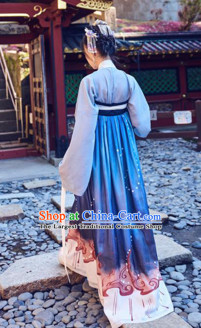 Chinese Traditional Tang Dynasty Young Lady Hanfu Dress Ancient Rich Embroidered Costume for Women