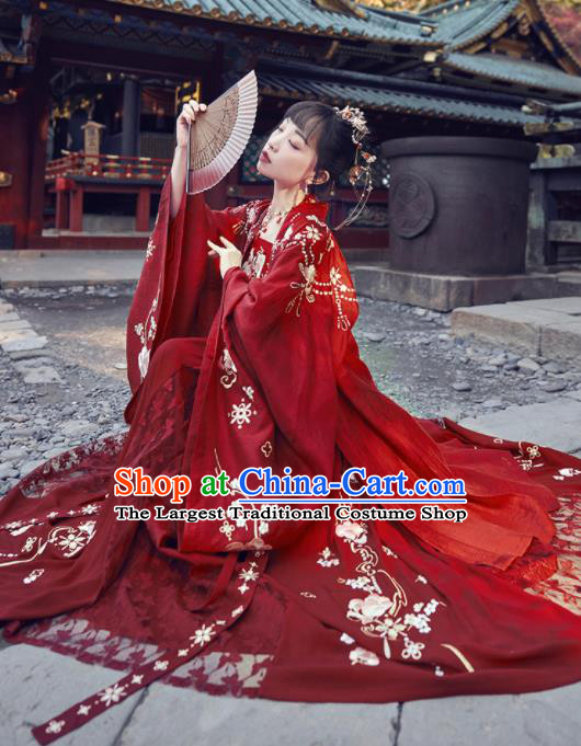 Chinese Traditional Tang Dynasty Wedding Red Hanfu Dress Ancient Court Princess Embroidered Costume for Women