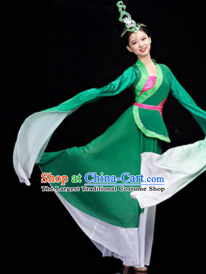 Chinese National Classical Dance Water Sleeve Dress Traditional Lotus Dance Umbrella Dance Green Costume for Women