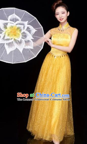 Chinese Traditional Chorus Yellow Veil Dress Opening Dance Modern Dance Costume for Women
