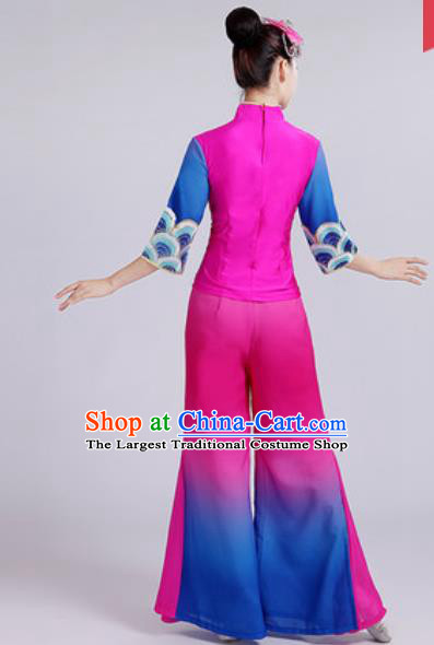 Chinese National Fan Dance Folk Dance Rosy Costume Traditional Yangko Dance Clothing for Women