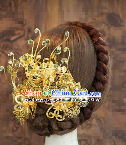 Chinese Traditional Handmade Hair Accessories Ancient Queen Golden Hairpins Headwear for Women