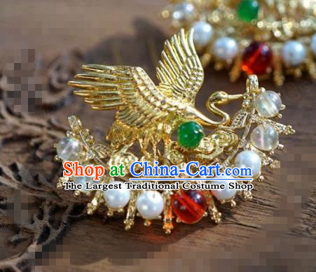 Chinese Traditional Hair Accessories Ancient Bride Palace Golden Crane Hairpins Headwear for Women