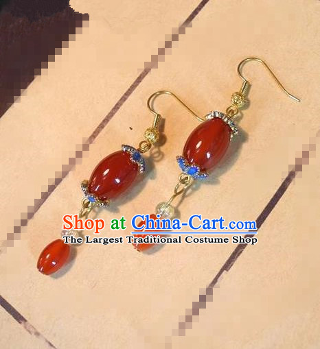 Chinese National Wedding Jewelry Accessories Handmade Traditional Palace Red Agate Earrings for Women