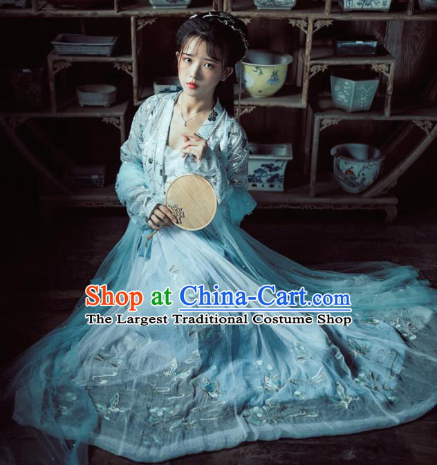 Chinese Traditional Tang Dynasty Court Princess Hanfu Dress Ancient Peri Embroidered Historical Costume for Women
