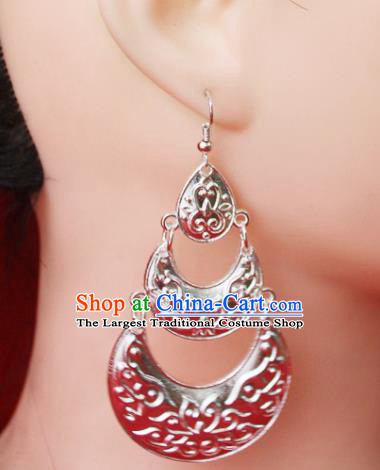 Traditional Chinese Ethnic Sliver Eardrop Accessories Miao Nationality Wedding Earrings for Women