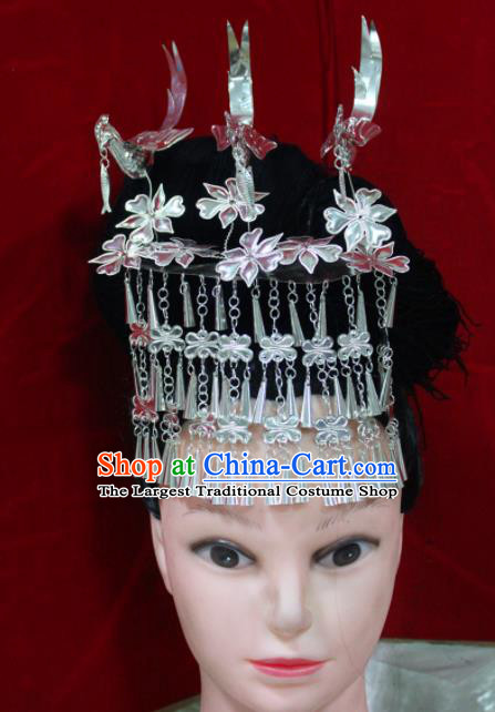 Traditional Chinese Hair Accessories Miao Nationality Sliver Birds Phoenix Coronet Ethnic Female Hairpins for Women
