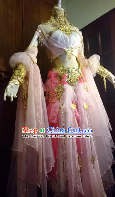 Chinese Traditional Cosplay Peri Costume Ancient Swordswoman Pink Dress for Women