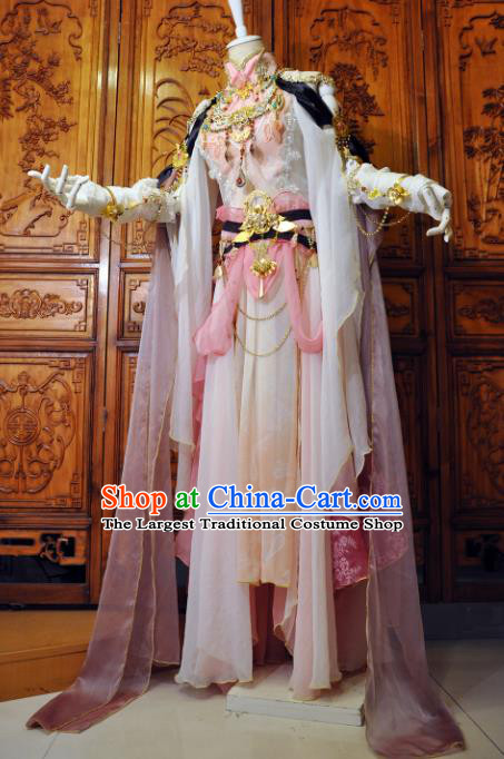 Chinese Traditional Cosplay Princess Pink Costume Ancient Peri Swordswoman Dress for Women