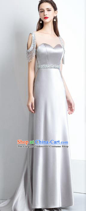 Professional Compere Grey Full Dress Top Grade Modern Dance Costume Princess Wedding Dress for Women