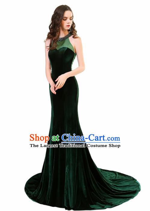 Professional Compere Costume Deep Green Full Dress Top Grade Modern Dance Princess Wedding Dress for Women