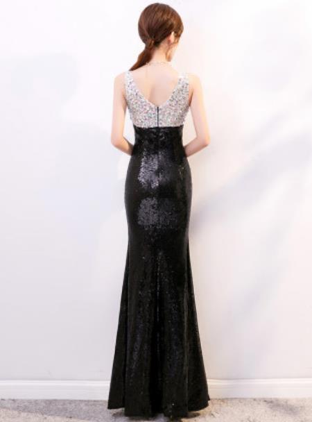 Top Grade Catwalks Diamante Black Evening Dress Compere Modern Fancywork Costume for Women